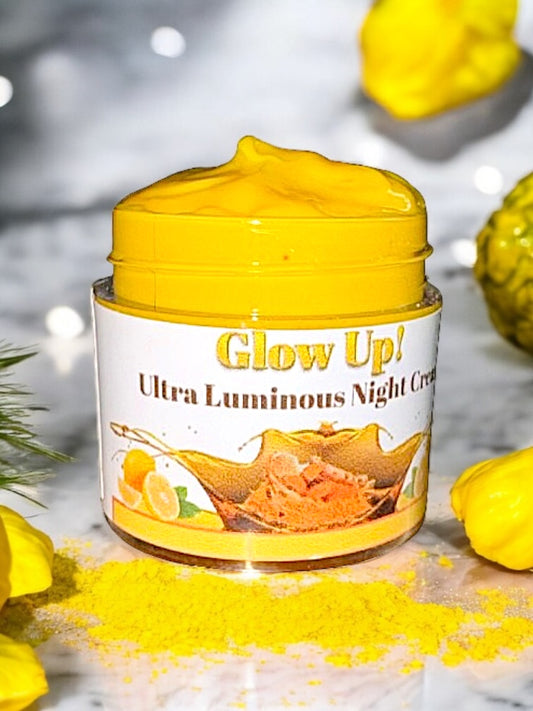 Glow Up Ultra Luminous Night Cream from SLB Market for glow essentials skincare with vibrant yellow color