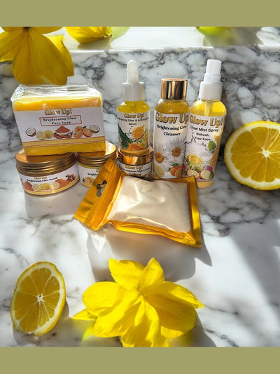 Brightening skincare bundle with lemon-infused cleanser, mask, and oil for radiant skin