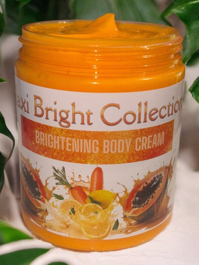 SLB Market Brightening Body Cream in a vibrant orange jar with a fresh fruit design