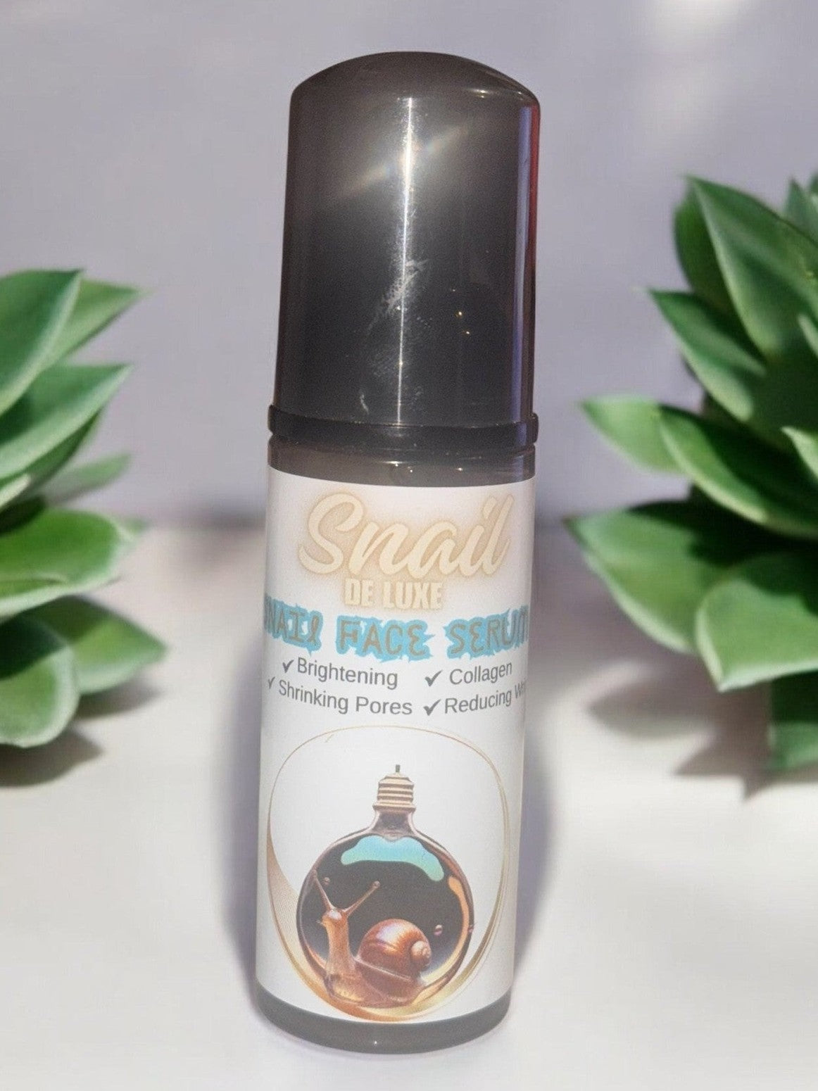 SLB Market Snail Mucin Face Serum in a sleek bottle for brightening and skin pore reduction