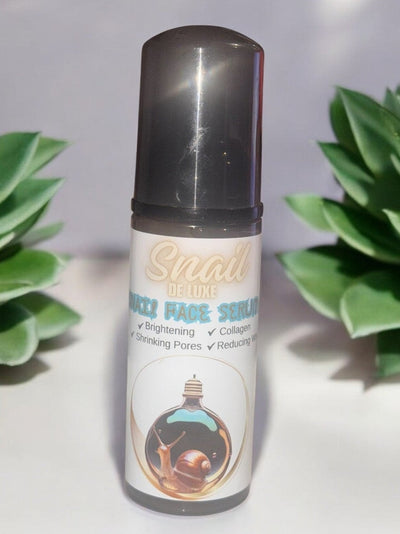 SLB Market Snail Mucin Face Serum in a sleek bottle for brightening and skin pore reduction